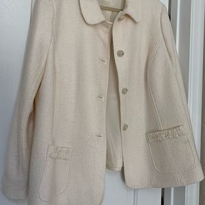 Talbots Plus Size Cream Boiled Wool Ruffle Blazer